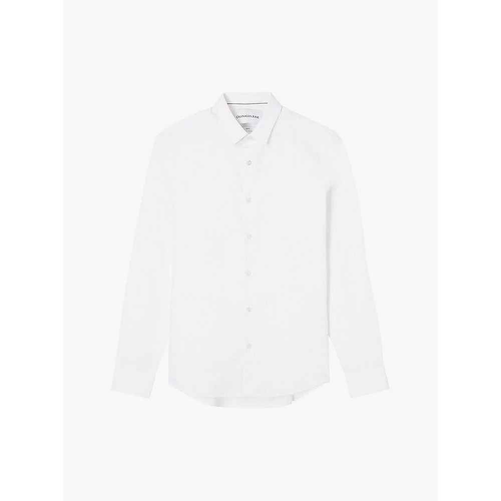 CALVIN KLEIN JEANS CK CHEST LOGO SLIM STRETCH SHIRT ΠΟΥΚΑΜΙΣΟ ΑΝΔΡΙΚΟ WHITE