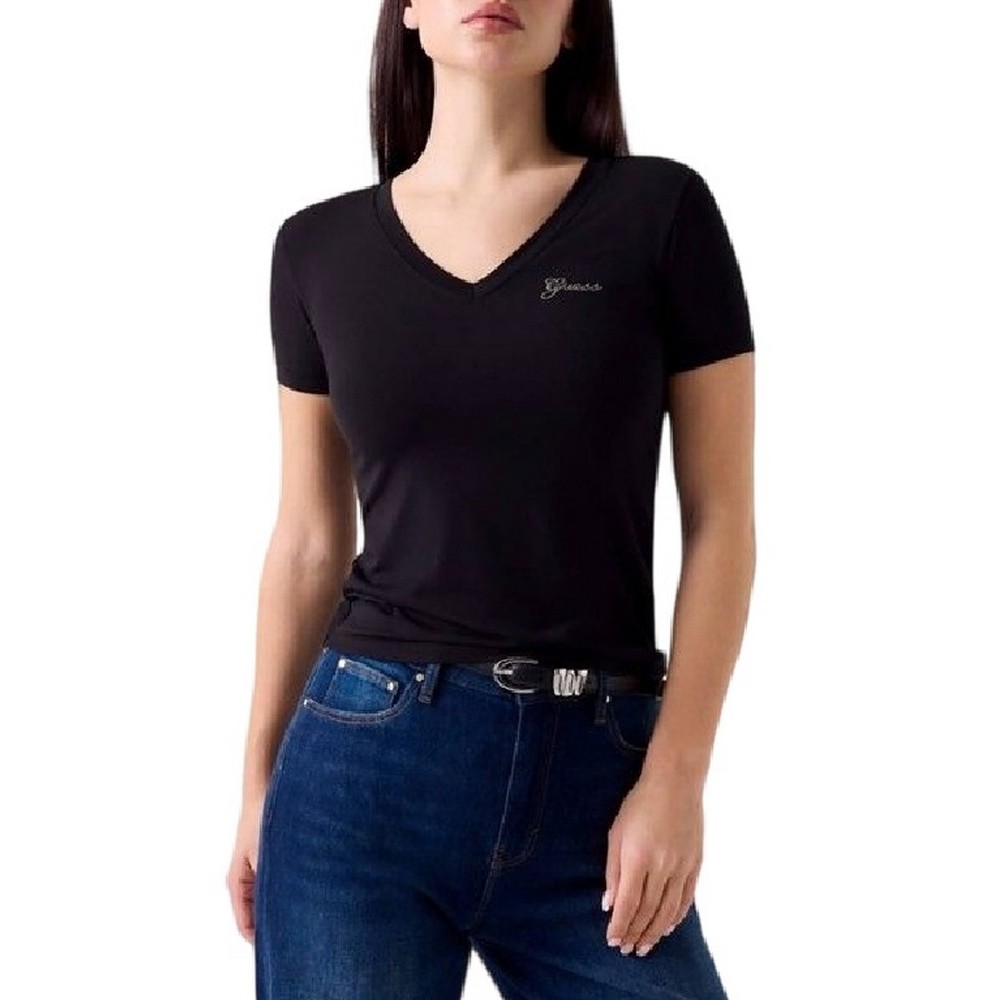 GUESS NEW SS VN MINI LOGO T-SHIRT ΜΠΛΟΥΖΑ ΓΥΝΑΙΚΕΙΑ BLACK