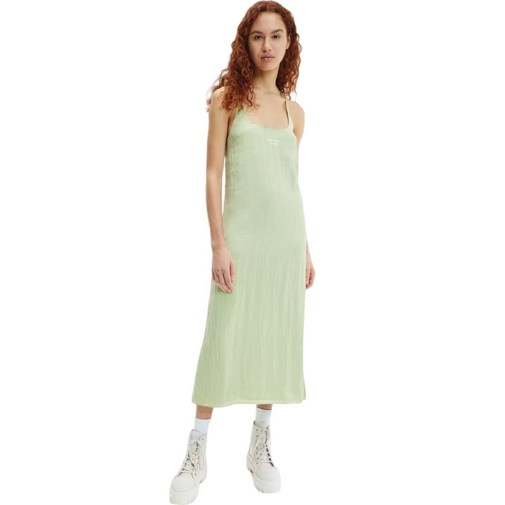 CALVIN KLEIN JEANS GLAZED FABRIC MAXI DRESS   LIGHT GREEN |  YoursFashion