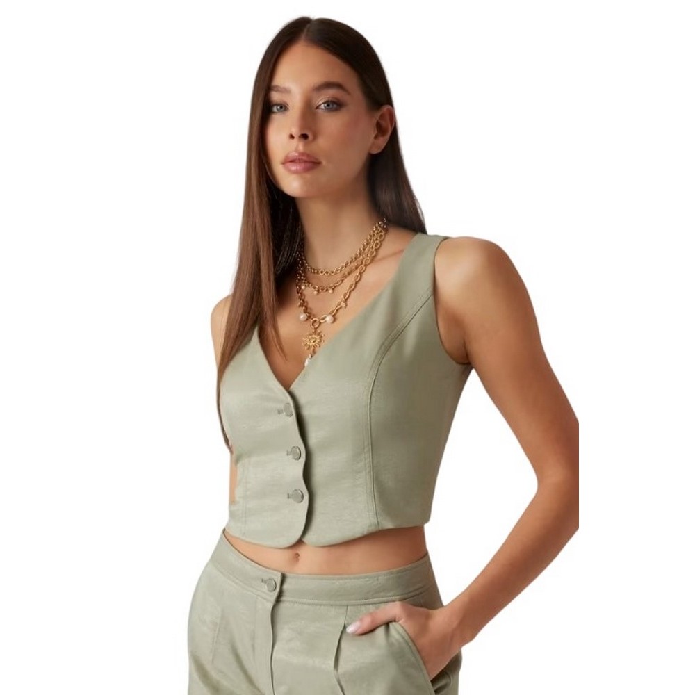 GUESS CAMILLE BUTTONED VEST ΓΙΛΕΚΟ ΓΥΝΑΙΚΕΙΟ GREEN