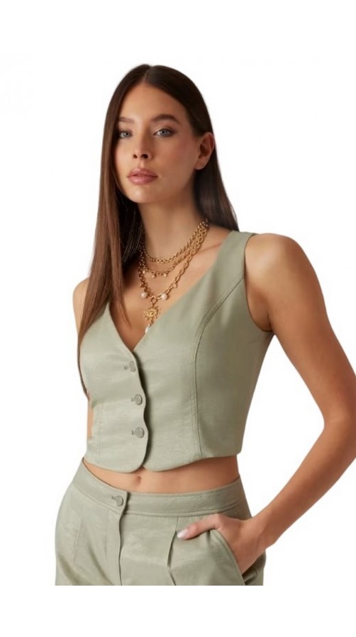 GUESS CAMILLE BUTTONED VEST ΓΙΛΕΚΟ ΓΥΝΑΙΚΕΙΟ GREEN