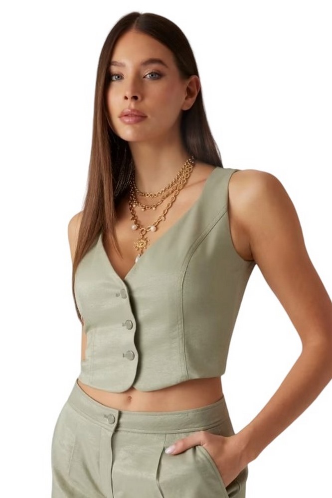 GUESS CAMILLE BUTTONED VEST ΓΙΛΕΚΟ ΓΥΝΑΙΚΕΙΟ GREEN