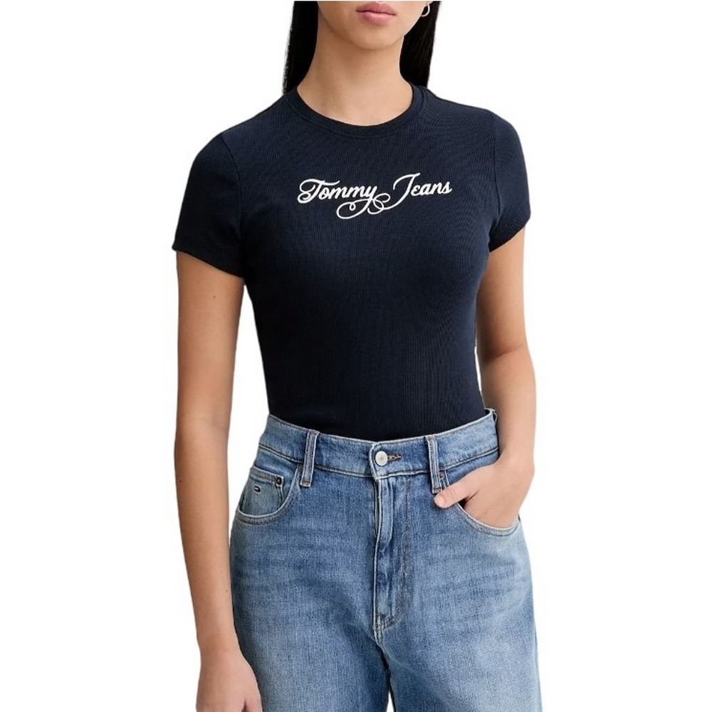 TOMMY JEANS SLIM ESS LOGO 1 RIB TEE EXT ΜΠΛΟΥΖΑ ΓΥΝΑΙΚΕΙΑ DARK NAVY