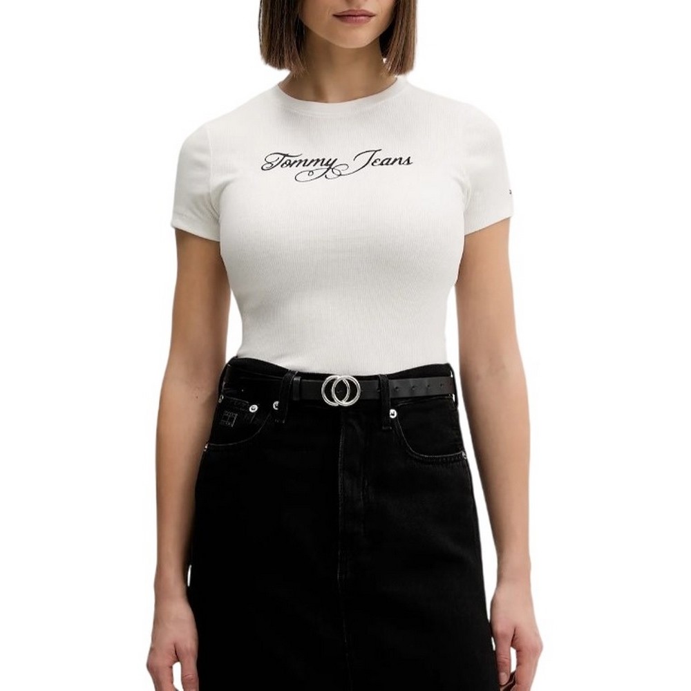 TOMMY JEANS SLIM ESS LOGO 1 RIB TEE EXT ΜΠΛΟΥΖΑ ΓΥΝΑΙΚΕΙΑ ECRU
