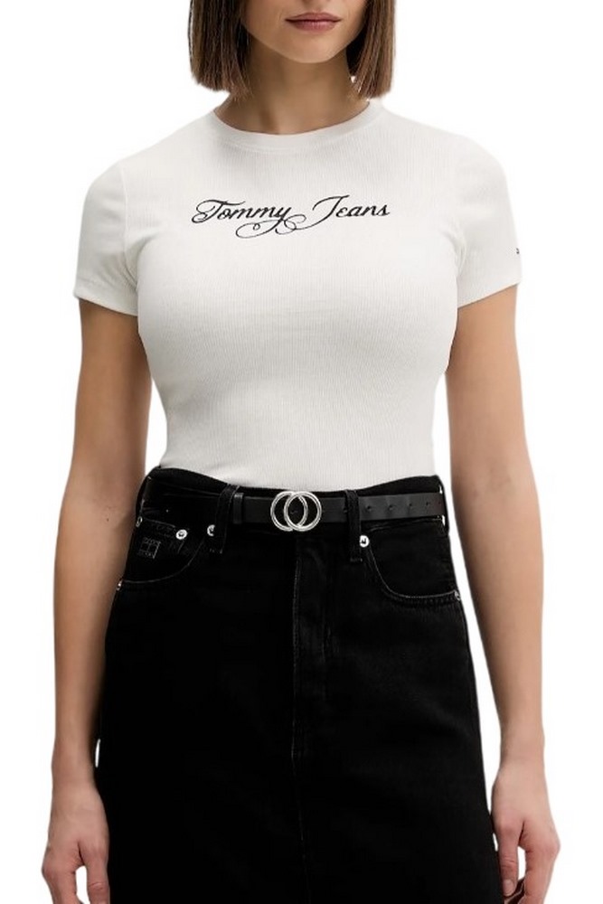TOMMY JEANS SLIM ESS LOGO 1 RIB TEE EXT ΜΠΛΟΥΖΑ ΓΥΝΑΙΚΕΙΑ ECRU