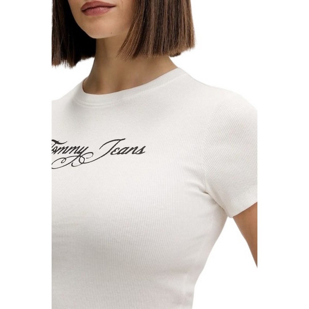 TOMMY JEANS SLIM ESS LOGO 1 RIB TEE EXT ΜΠΛΟΥΖΑ ΓΥΝΑΙΚΕΙΑ ECRU