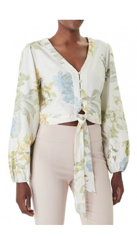 GUESS LS SHIRLEY LINEN TOP ΠΟΥΚΑΜΙΣΟ ΓΥΝΑΙΚΕΙΟ FLORAL