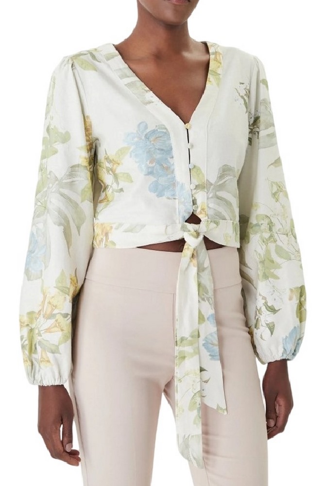 GUESS LS SHIRLEY LINEN TOP ΠΟΥΚΑΜΙΣΟ ΓΥΝΑΙΚΕΙΟ FLORAL