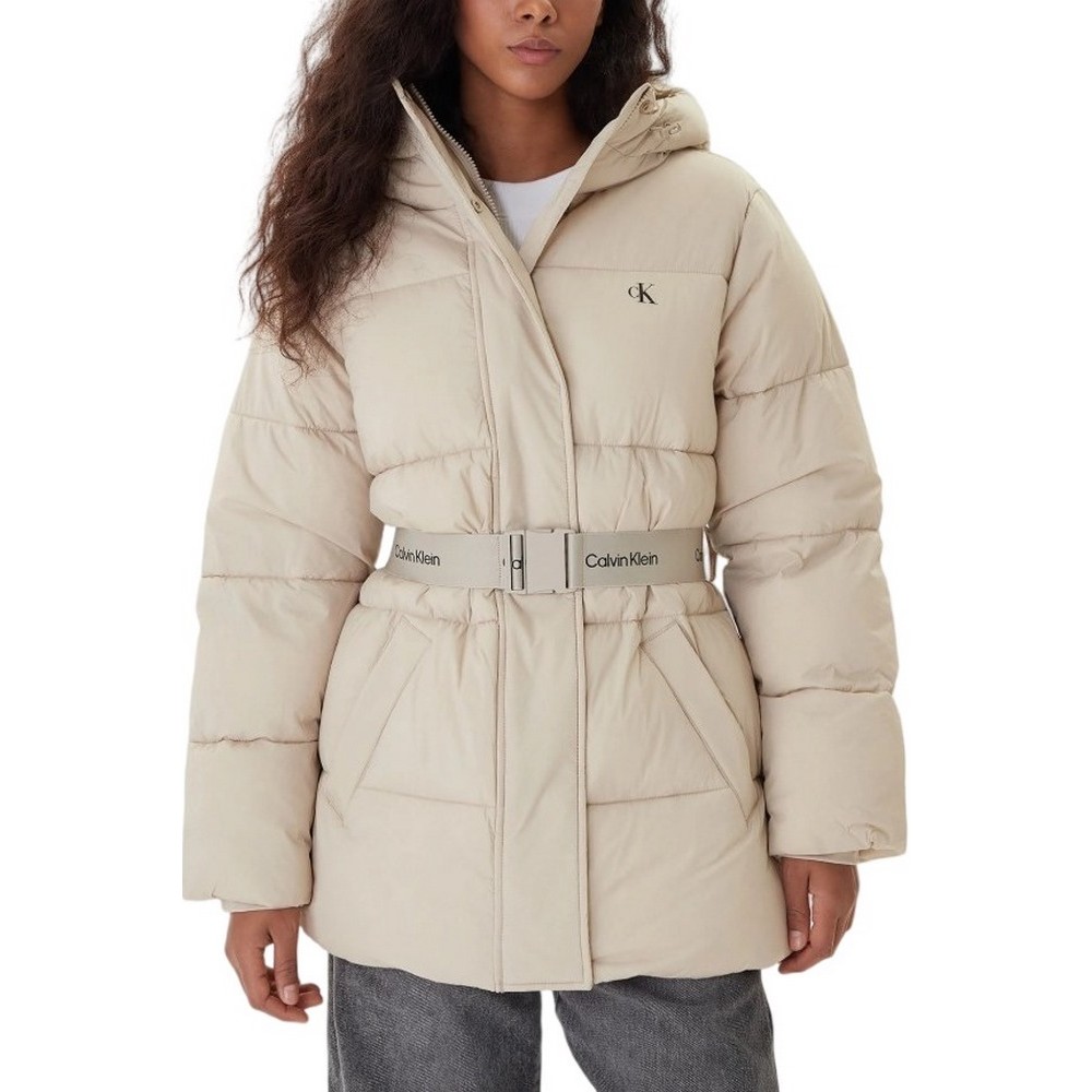 CALVIN KLEIN JEANS BELTED MIDWEIGHT PUFFER ΜΠΟΥΦΑΝ ΓΥΝΑΙΚΕΙΟ BEIGE
