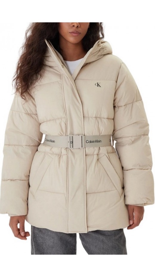 CALVIN KLEIN JEANS BELTED MIDWEIGHT PUFFER ΜΠΟΥΦΑΝ ΓΥΝΑΙΚΕΙΟ BEIGE