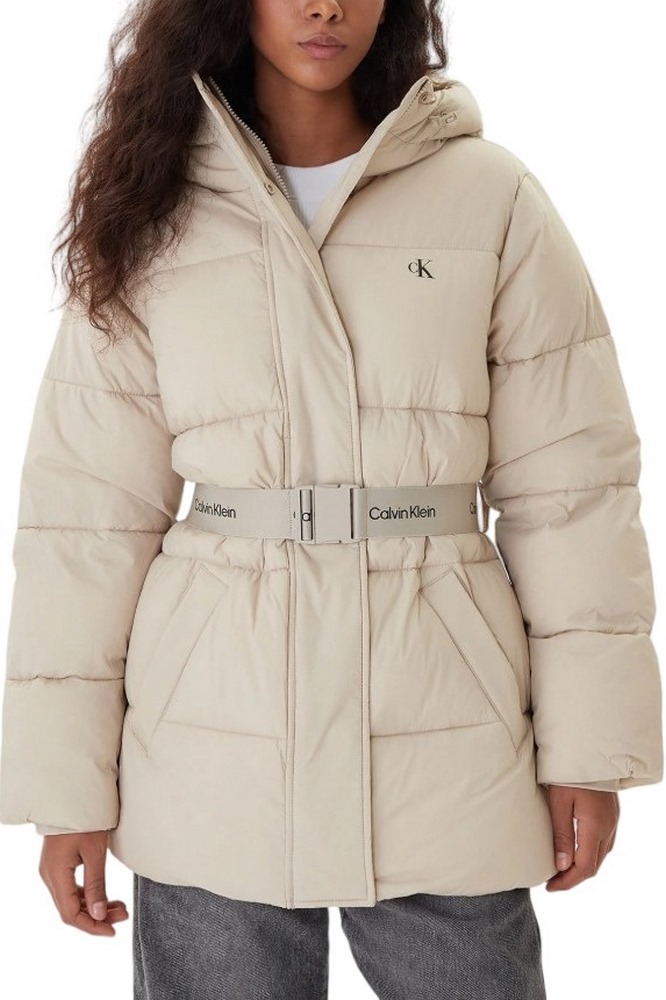 CALVIN KLEIN JEANS BELTED MIDWEIGHT PUFFER ΜΠΟΥΦΑΝ ΓΥΝΑΙΚΕΙΟ BEIGE