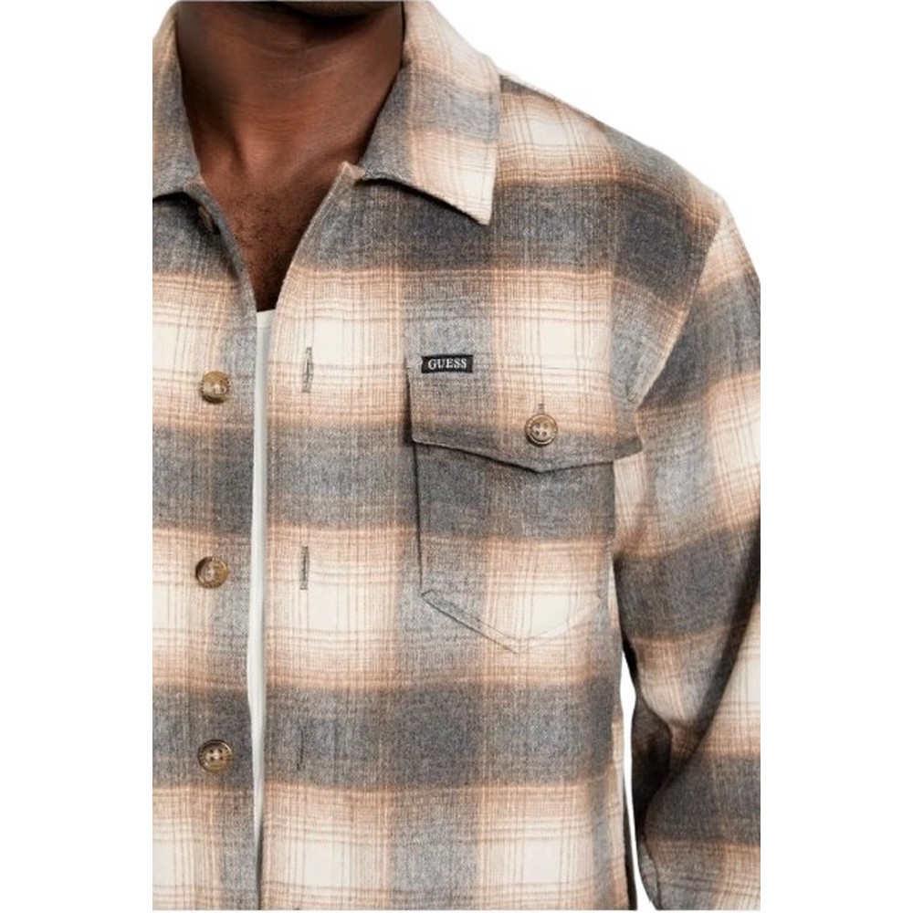 GUESS LS CHECK OVERSHIRT ΠΟΥΚΑΜΙΣΟ ΑΝΔΡΙΚΟ BROWN