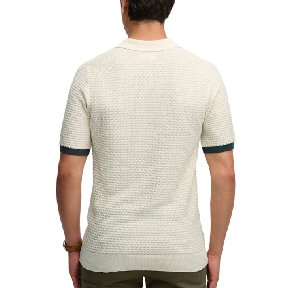 SUPERDRY D2 STUD JOHNNY COLLAR KNITTED POLO T-SHIRT ΜΠΛΟΥΖΑ ΑΝΔΡΙΚΗ OFF WHITE