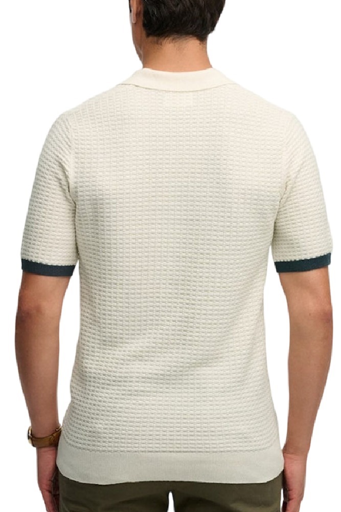 SUPERDRY D2 STUD JOHNNY COLLAR KNITTED POLO T-SHIRT ΜΠΛΟΥΖΑ ΑΝΔΡΙΚΗ OFF WHITE