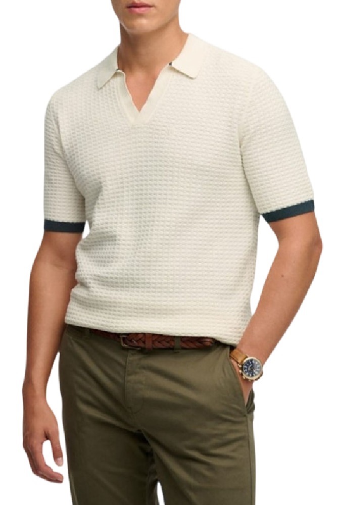 SUPERDRY D2 STUD JOHNNY COLLAR KNITTED POLO T-SHIRT ΜΠΛΟΥΖΑ ΑΝΔΡΙΚΗ OFF WHITE