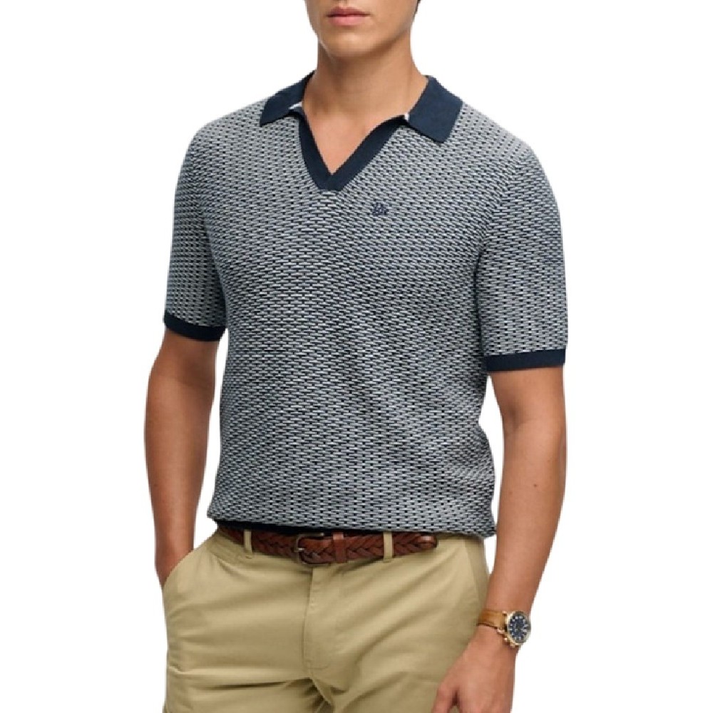 SUPERDRY D2 STUD JOHNNY COLLAR KNITTED POLO T-SHIRT ΜΠΛΟΥΖΑ ΑΝΔΡΙΚΗ NAVY/WHITE