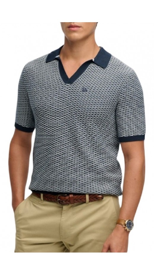 SUPERDRY D2 STUD JOHNNY COLLAR KNITTED POLO T-SHIRT ΜΠΛΟΥΖΑ ΑΝΔΡΙΚΗ NAVY/WHITE