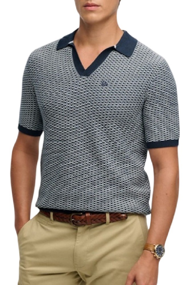 SUPERDRY D2 STUD JOHNNY COLLAR KNITTED POLO T-SHIRT ΜΠΛΟΥΖΑ ΑΝΔΡΙΚΗ NAVY/WHITE