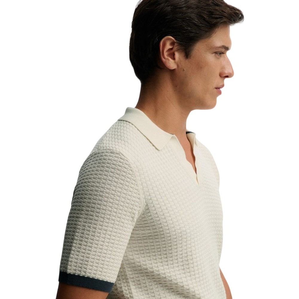 SUPERDRY D2 STUD JOHNNY COLLAR KNITTED POLO T-SHIRT ΜΠΛΟΥΖΑ ΑΝΔΡΙΚΗ OFF WHITE