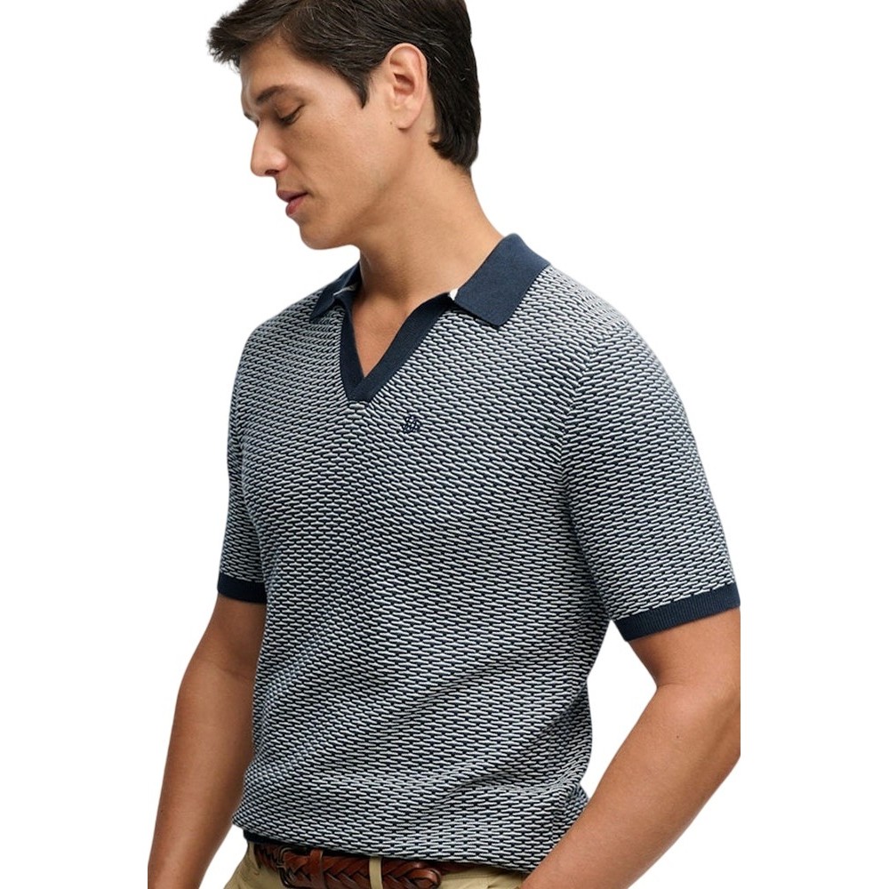 SUPERDRY D2 STUD JOHNNY COLLAR KNITTED POLO T-SHIRT ΜΠΛΟΥΖΑ ΑΝΔΡΙΚΗ NAVY/WHITE