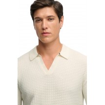 SUPERDRY D2 STUD JOHNNY COLLAR KNITTED POLO T-SHIRT ΜΠΛΟΥΖΑ ΑΝΔΡΙΚΗ OFF WHITE