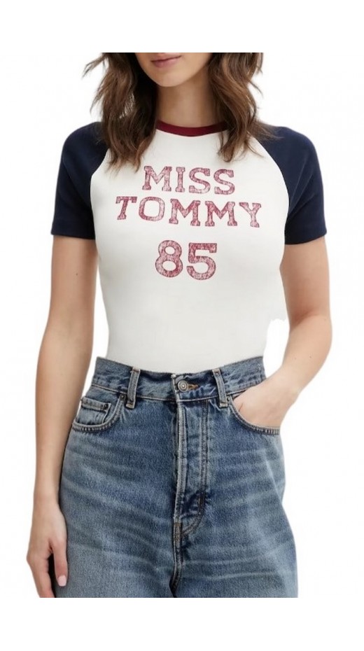 TOMMY JEANS SLIM SH MISS TOMMY TEE T-SHIRT ΜΠΛΟΥΖΑ ΓΥΝΑΙΚΕΙΑ OFF WHITE