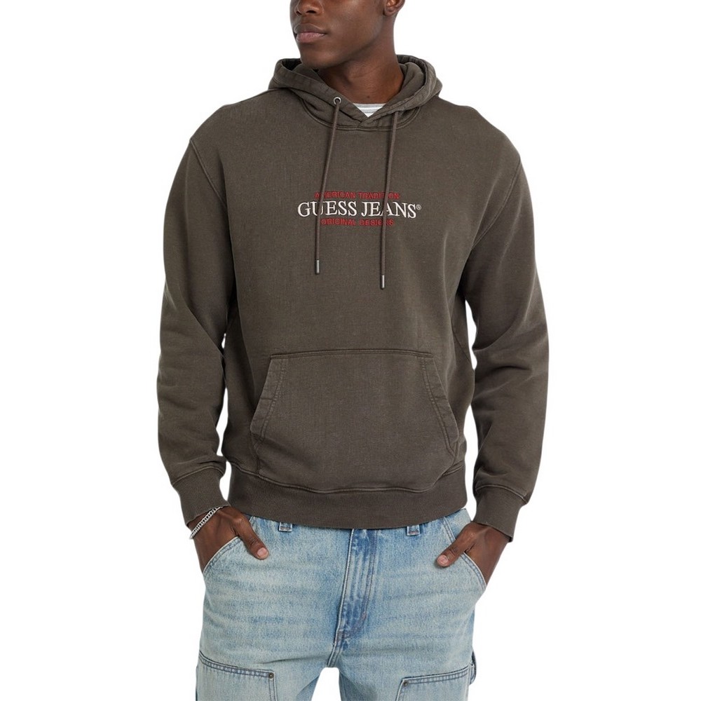 GUESS JEANS GJ HOOD REG AMERICA TRAD SWEAT ΦΟΥΤΕΡ ΜΠΛΟΥΖΑ ΑΝΔΡΙΚΗ OLIVE
