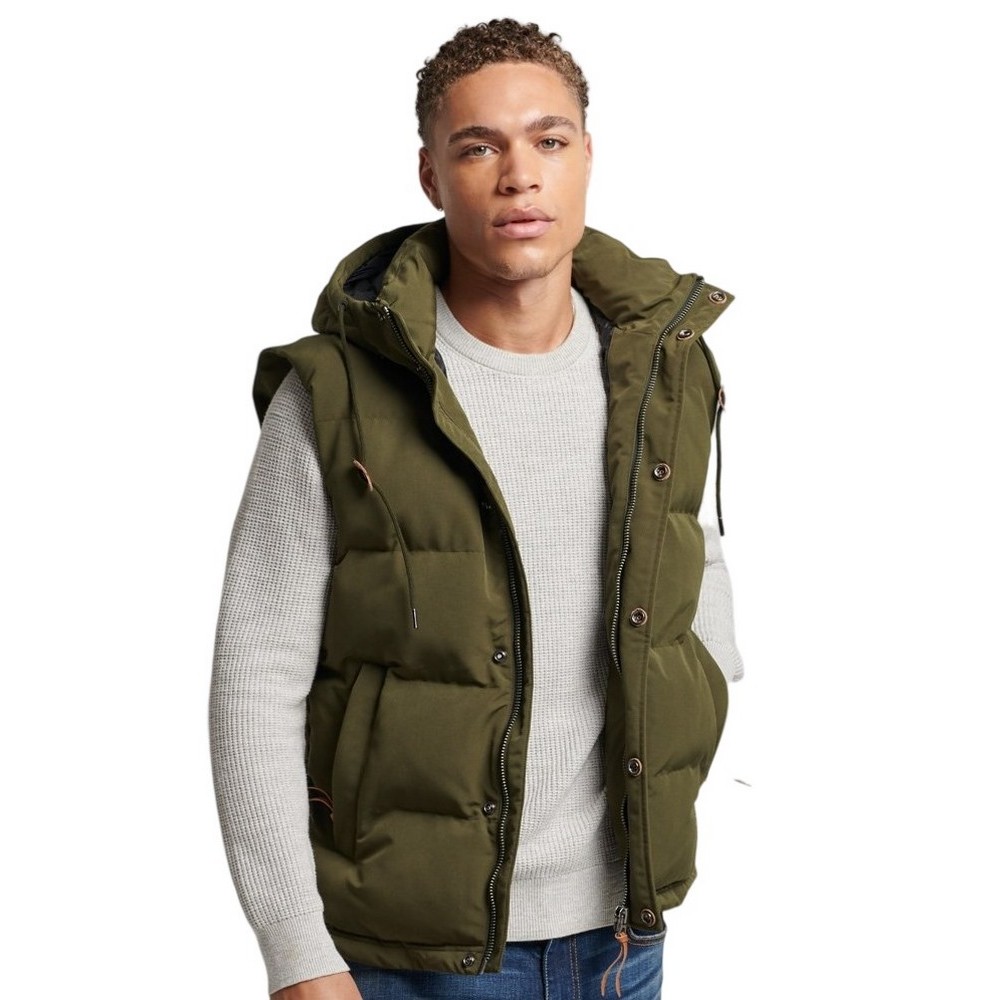 SUPERDRY D3 OVIN EVEREST HOODED PUFFER  GILET ΜΠΟΥΦΑΝ-ΓΙΛΕΚΟ ΑΝΔΡΙΚΟ OLIVE