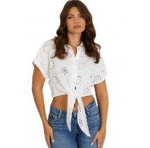 GUESS BRIGITTE SATIN EMBRO SHIRT ΠΟΥΚΑΜΙΣΟ ΓΥΝΑΙΚΕΙΟ WHITE