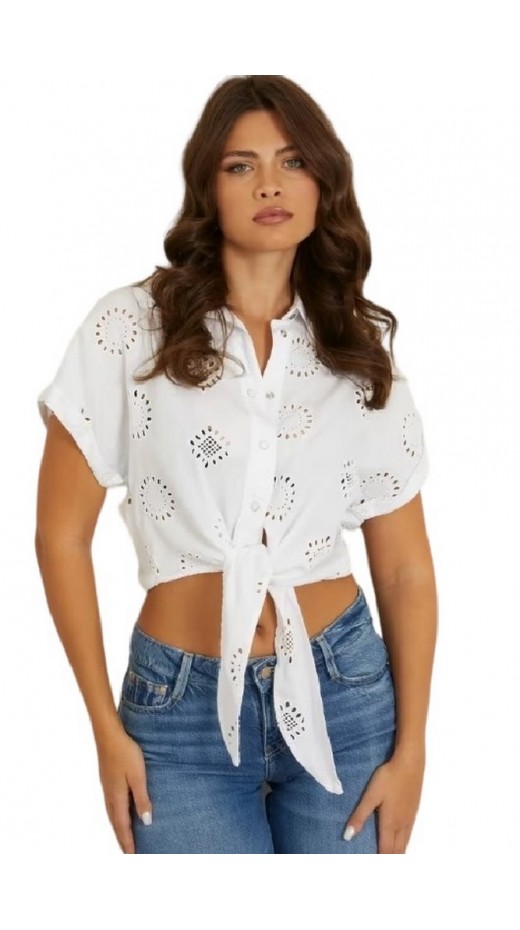 GUESS BRIGITTE SATIN EMBRO SHIRT ΠΟΥΚΑΜΙΣΟ ΓΥΝΑΙΚΕΙΟ WHITE