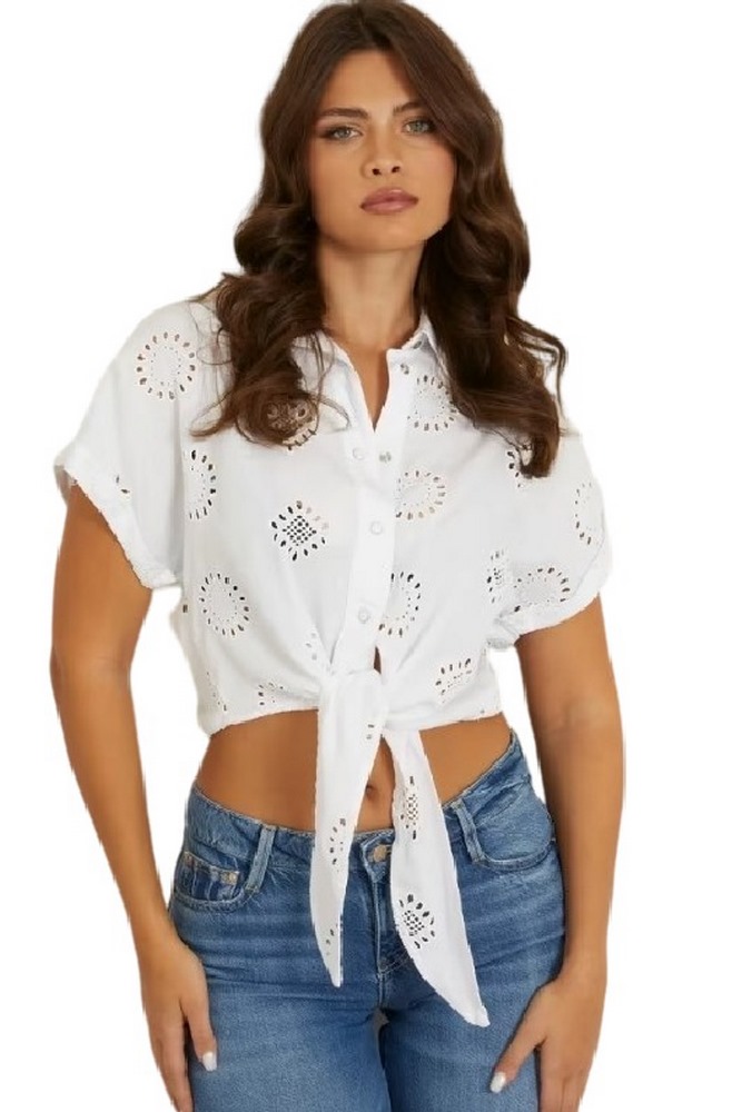 GUESS BRIGITTE SATIN EMBRO SHIRT ΠΟΥΚΑΜΙΣΟ ΓΥΝΑΙΚΕΙΟ WHITE