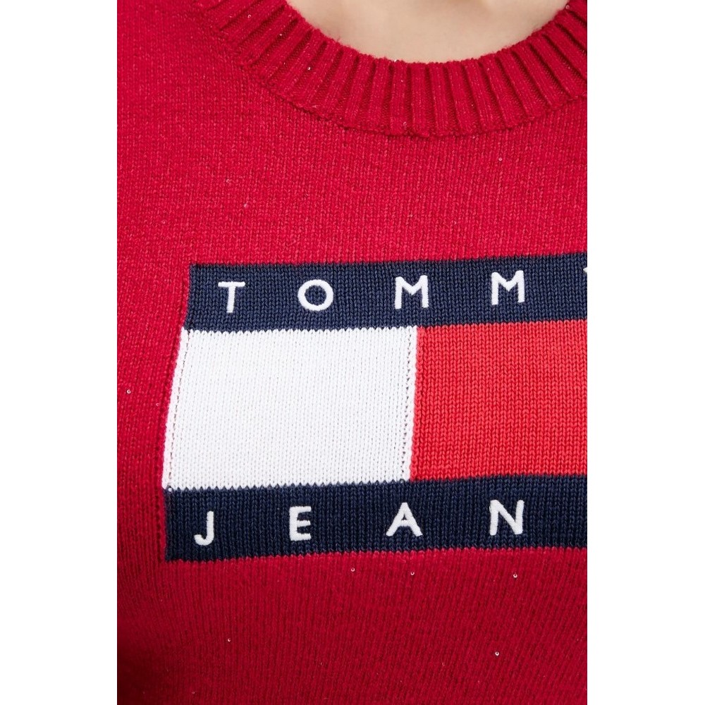 TOMMY JEANS SPARKLE FLAG SWEATER EXT ΜΠΛΟΥΖΑ ΠΛΕΚΤΗ ΓΥΝΑΙΚΕΙΑ RED