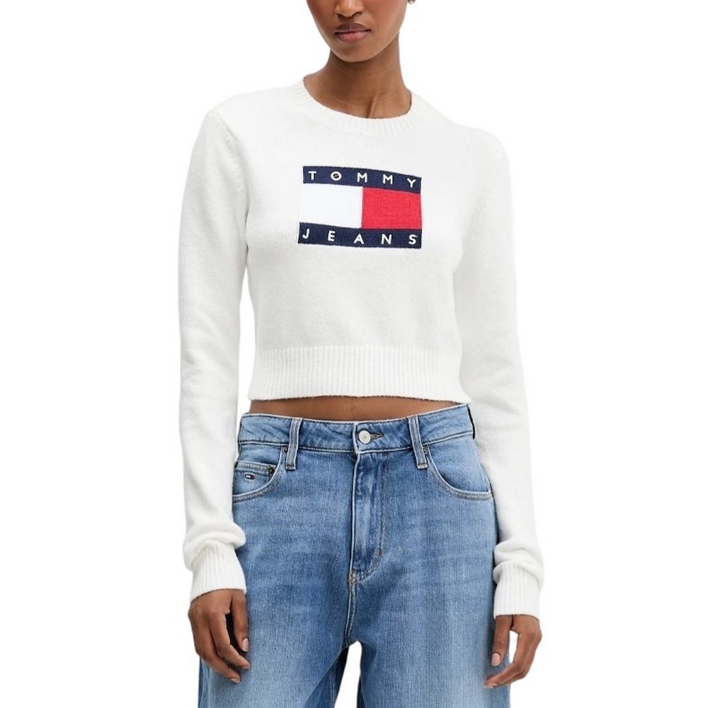 TOMMY JEANS SPARKLE FLAG SWEATER EXT ΜΠΛΟΥΖΑ ΠΛΕΚΤΗ ΓΥΝΑΙΚΕΙΑ WHITE