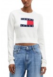 TOMMY JEANS SPARKLE FLAG SWEATER EXT ΜΠΛΟΥΖΑ ΠΛΕΚΤΗ ΓΥΝΑΙΚΕΙΑ WHITE