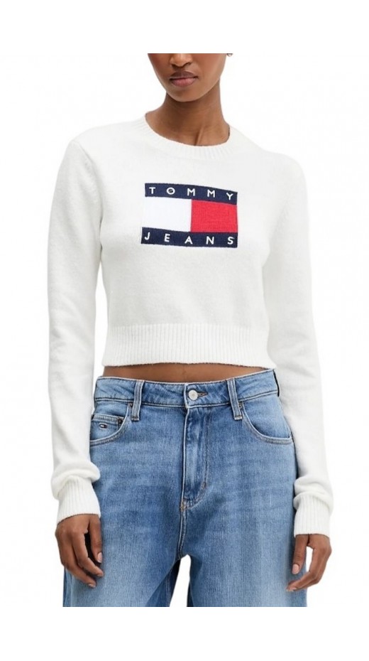 TOMMY JEANS SPARKLE FLAG SWEATER EXT ΜΠΛΟΥΖΑ ΠΛΕΚΤΗ ΓΥΝΑΙΚΕΙΑ OFF WHITE