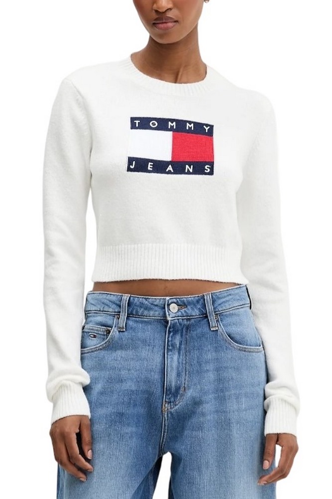 TOMMY JEANS SPARKLE FLAG SWEATER EXT ΜΠΛΟΥΖΑ ΠΛΕΚΤΗ ΓΥΝΑΙΚΕΙΑ WHITE