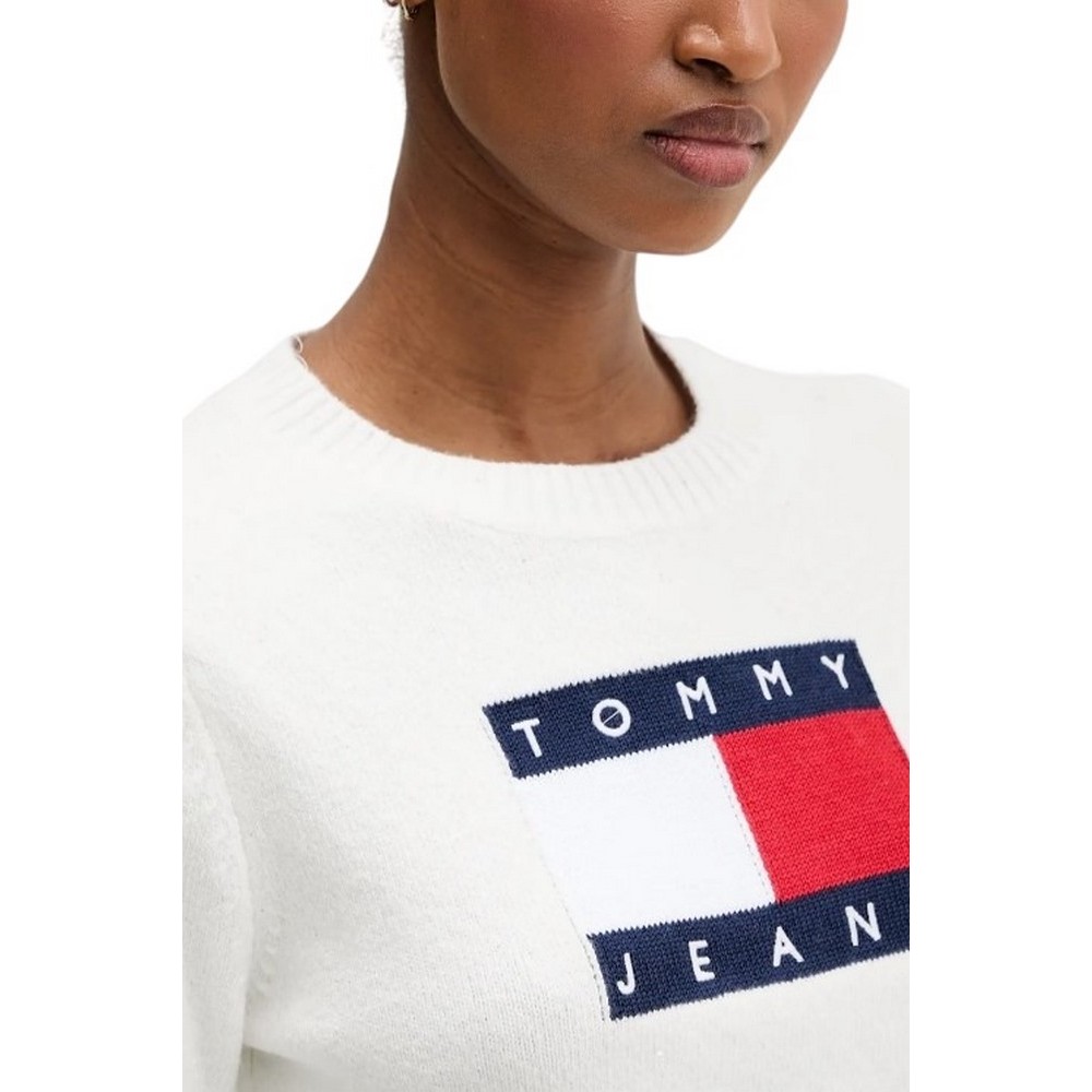 TOMMY JEANS SPARKLE FLAG SWEATER EXT ΜΠΛΟΥΖΑ ΠΛΕΚΤΗ ΓΥΝΑΙΚΕΙΑ WHITE