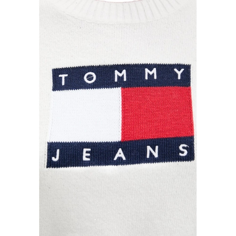 TOMMY JEANS SPARKLE FLAG SWEATER EXT ΜΠΛΟΥΖΑ ΠΛΕΚΤΗ ΓΥΝΑΙΚΕΙΑ WHITE