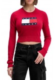 TOMMY JEANS SPARKLE FLAG SWEATER EXT ΜΠΛΟΥΖΑ ΠΛΕΚΤΗ ΓΥΝΑΙΚΕΙΑ RED