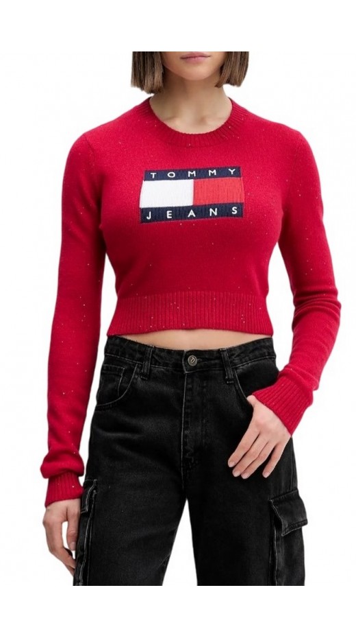 TOMMY JEANS SPARKLE FLAG SWEATER EXT ΜΠΛΟΥΖΑ ΠΛΕΚΤΗ ΓΥΝΑΙΚΕΙΑ RED