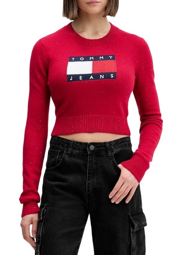 TOMMY JEANS SPARKLE FLAG SWEATER EXT ΜΠΛΟΥΖΑ ΠΛΕΚΤΗ ΓΥΝΑΙΚΕΙΑ RED