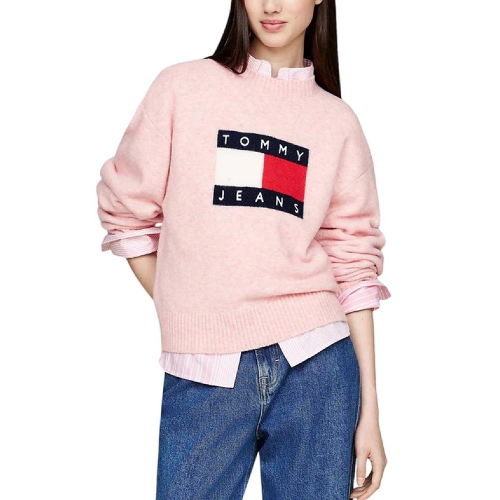 TOMMY JEANS MELANGE FLAG SWEATER EXT ΠΛΕΚΤΗ ΜΠΛΟΥΖΑ ΓΥΝΑΙΚΕΙΑ PINK