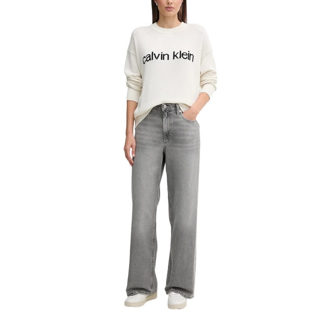 CALVIN KLEIN JEANS COTTON GRAPHIC PULLOVER ΜΠΛΟΥΖΑ ΠΛΕΚΤΗ ΓΥΝΑΙΚΕΙΑ OFF WHITE