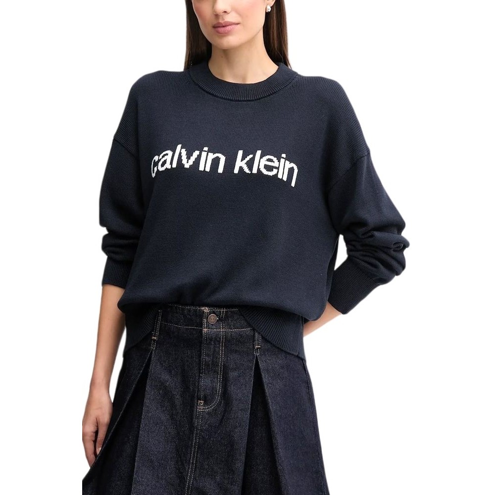CALVIN KLEIN JEANS COTTON GRAPHIC PULLOVER ΜΠΛΟΥΖΑ ΠΛΕΚΤΗ ΓΥΝΑΙΚΕΙΑ NAVY