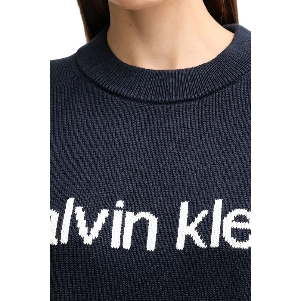 CALVIN KLEIN JEANS COTTON GRAPHIC PULLOVER ΜΠΛΟΥΖΑ ΠΛΕΚΤΗ ΓΥΝΑΙΚΕΙΑ NAVY