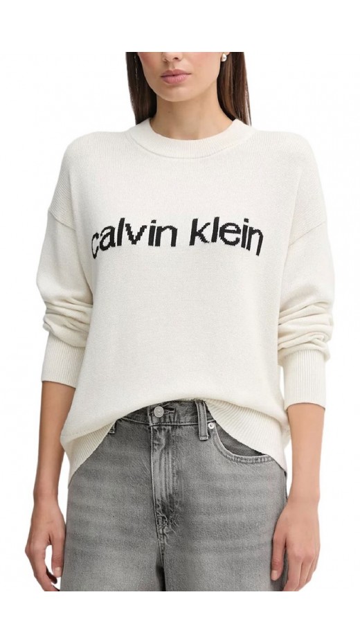 CALVIN KLEIN JEANS COTTON GRAPHIC PULLOVER ΜΠΛΟΥΖΑ ΠΛΕΚΤΗ ΓΥΝΑΙΚΕΙΑ OFF WHITE