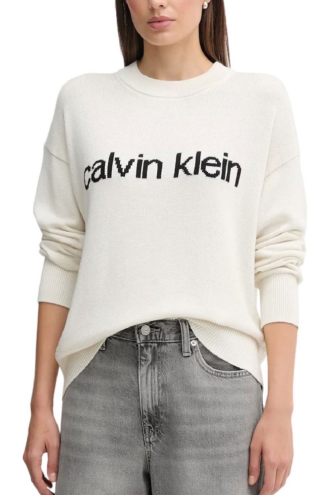 CALVIN KLEIN JEANS COTTON GRAPHIC PULLOVER ΜΠΛΟΥΖΑ ΠΛΕΚΤΗ ΓΥΝΑΙΚΕΙΑ OFF WHITE