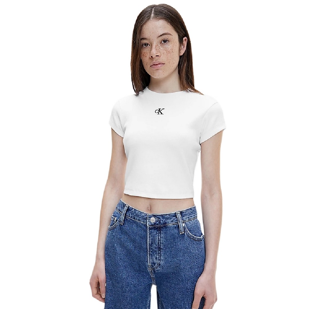 CALVIN KLEIN JEANS CK RIB CROPPED SLIM TEE ΤΟΠ ΓΥΝΑΙΚΕΙΟ WHITE