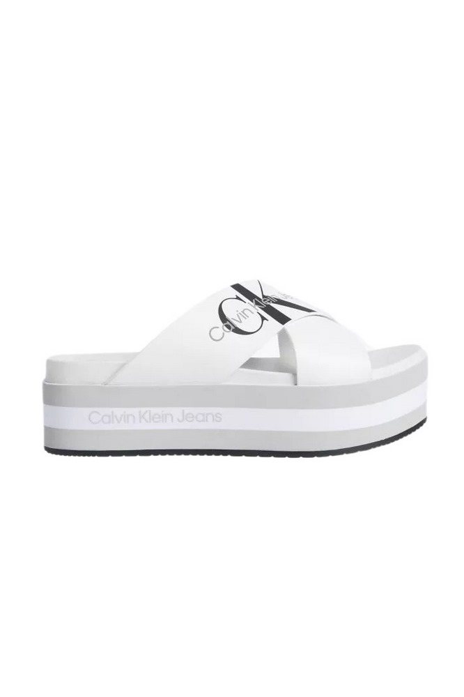 CALVIN KLEIN JEANS FLATFORM SANDAL CRISSCROSS ΠΑΝΤΟΦΛΕΣ ΓΥΝΑΙΚΕΙΕΣ WHITE