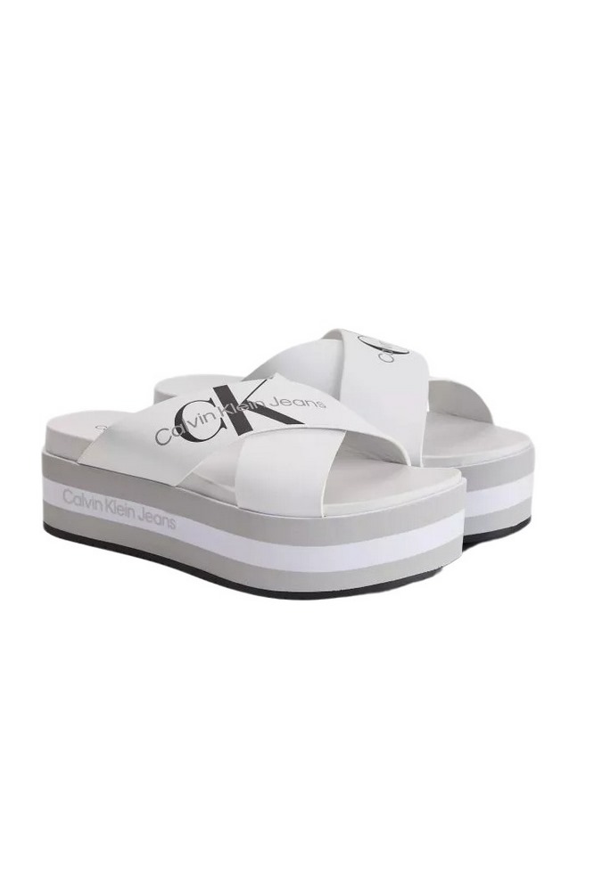 CALVIN KLEIN JEANS FLATFORM SANDAL CRISSCROSS ΠΑΝΤΟΦΛΕΣ ΓΥΝΑΙΚΕΙΕΣ WHITE